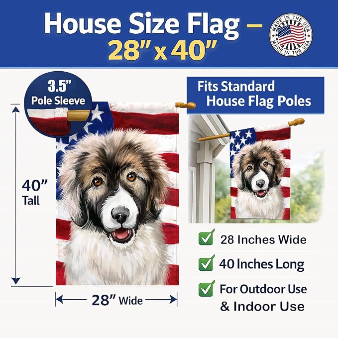 Caroline's Treasures CK6478CHF Carpathian Shepherd Dog American Flag House Flag Large Porch Sleeve Pole Decorative Outside Yard Banner Artwork Wall Hanging, Polyester, House Size, Multicolor