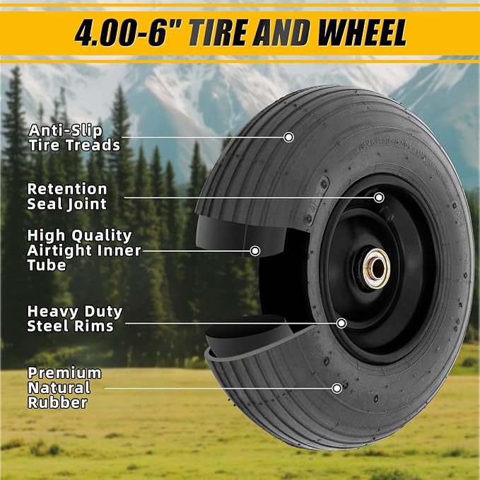 MZREXN 4.00-6" Tire and Wheel, 13" Pneumatic Wheelbarrow Tires, 2pcs | 5/8" extra 3/4" Bearings, 1.75"-5.75" Centered Hub, Replacement Tire for Dolly,Garden Carts Hand Truck,Wagon,Trolley