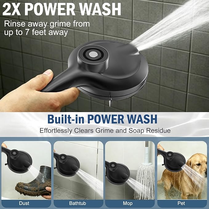 BESAQUO Shower Head, 9 Settings High Pressure shower head with handheld, Built-in Pause Mode & Power Wash, Non-Clogging Nozzles, 6ft Hose,Bracket(Matte Black, Magnetic 9 Settings)