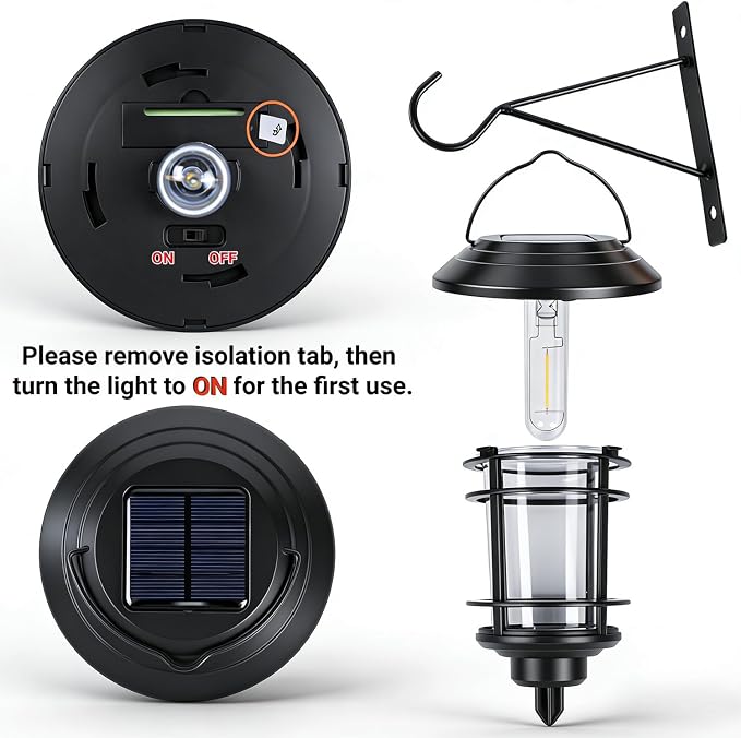 Dynaming 2 Pack Solar Lanterns Outdoor, Hanging Lantern Solar Garden Lights with Edison Bulb, Wall Mounted LED Light Auto On/Off, Waterproof for Garage Stair Patio Front Porch Yard, Warm White