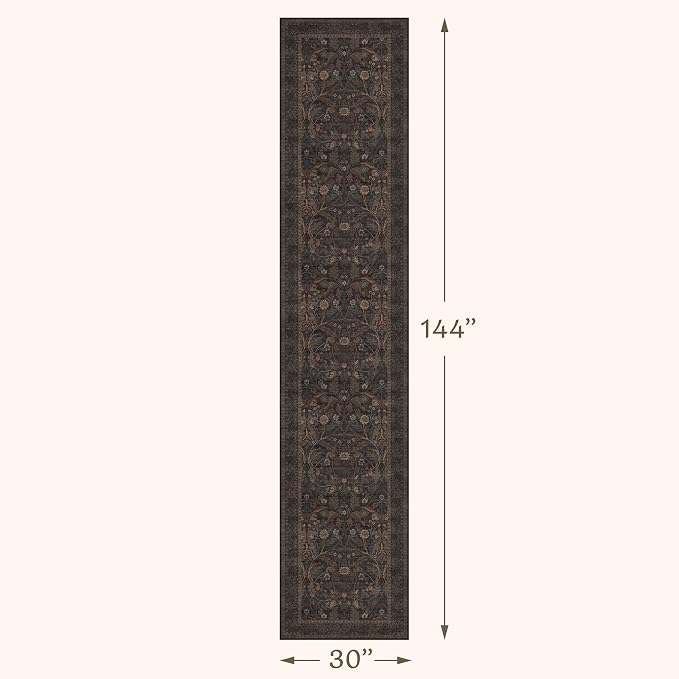 Dark Brown Washable Non Slip Hallway Runner Rug 2'6"x12' - 12ft Extra Long Kitchen Runner Rugs Farmhouse Entryway Indoor Décor Botanical & Sunflower Accents Low Pile Stain Resistant