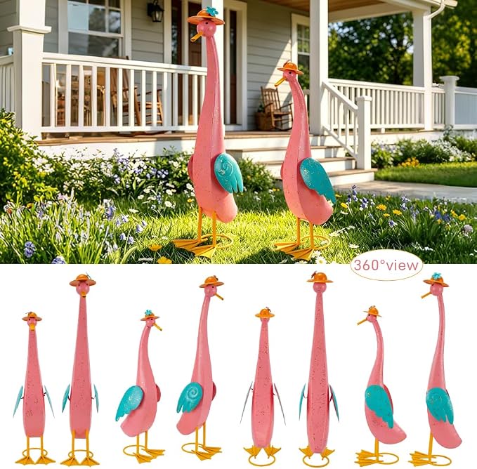 22" Duck Garden Statue Set of 2 Metal Ducks | Outdoor Yard Art Porch Animal Figurine Lawn Ornament Rustproof Yard Sculptures for Outside Patio Backyard Decorations