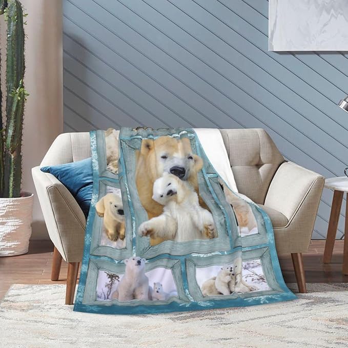 Polar Bear Throw Blanket Cozy Plush Cute Bears Flannel Fleece Ultra Soft Blankets Lightweight Fuzzy Party Blanket Gifts for Girls Women Men Boys Bed Couch Sofa 60"x50"