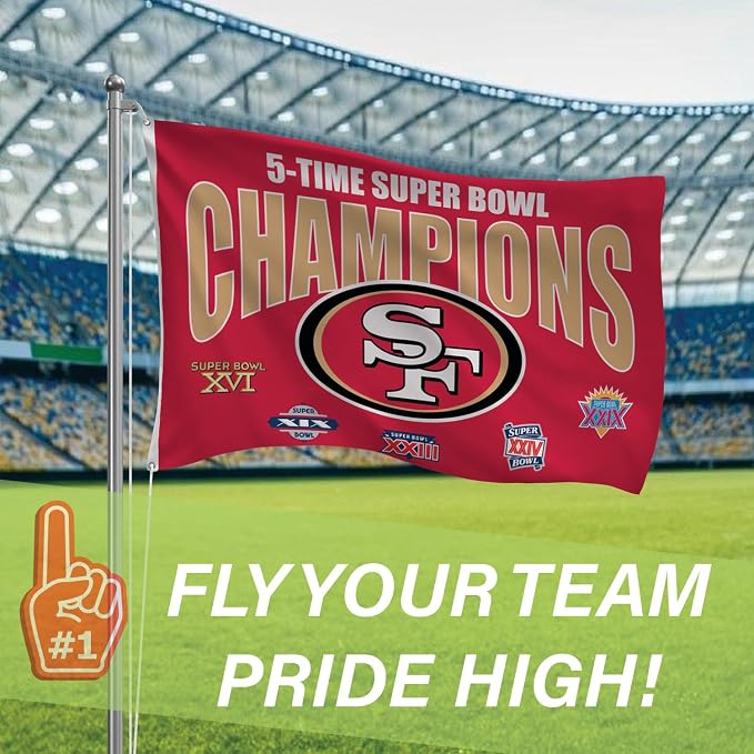 Team Sports America NFL San Francisco 49ers Multi-Win Superbowl Champions 3x5 Flag for Outside with Grommets | Outdoor & Indoor | Heavy Duty Flag & Banner | Works with Flag Pole for Outside House