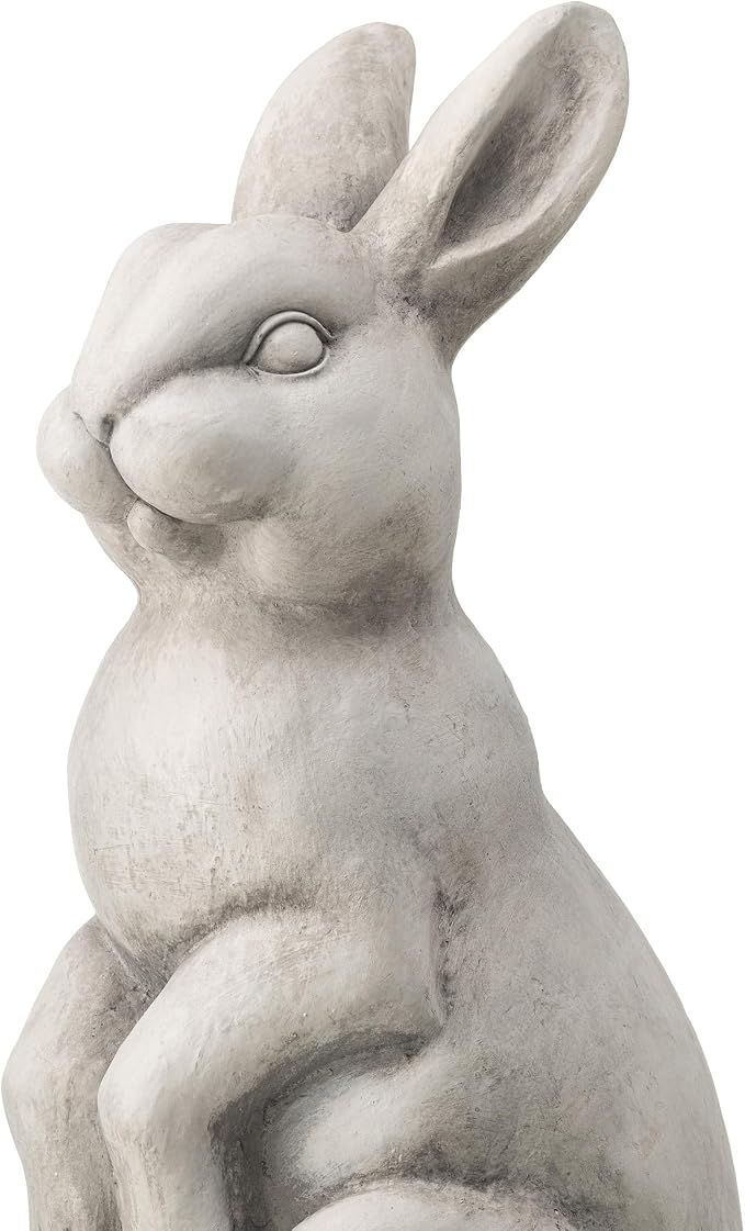 Glitzhome Rabbit Garden Statue Outdoor Standing Bunny Sculpture Lawn Decor, 22.75" H, White