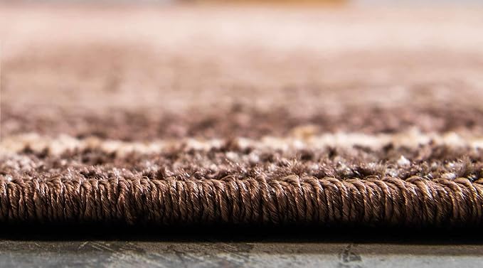 Unique Loom Autumn Collection Modern Contemporary Casual Abstract Area Rug (Brown/ Beige Border, 3 ft 3 in Round)