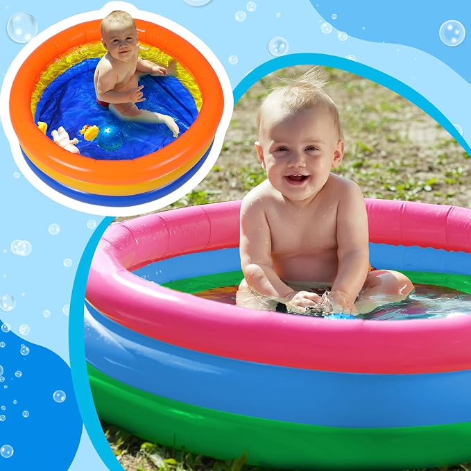 Jerify 6 Pack Kiddie Pool for Toddler 34 x 10 Inch Inflatable Kids Swimming Pool Small Baby Blow up 3 Rings Round Baby Padding Ball Pond for Indoor and Outdoor Water Game Play Center(Cute Style)