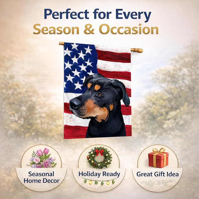 Caroline's Treasures CK6549CHF Greek Harehound Dog American Flag House Flag Large Porch Sleeve Pole Decorative Outside Yard Banner Artwork Wall Hanging, Polyester, House Size, Multicolor
