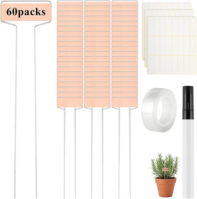 Greaner 2.6" x 10" Garden Labels, 60 Packs Plant Labels for Outdoor Waterproof, Plant Markers with Permanent Pen and Rainproof Pet Films for Indoor Outdoor Use
