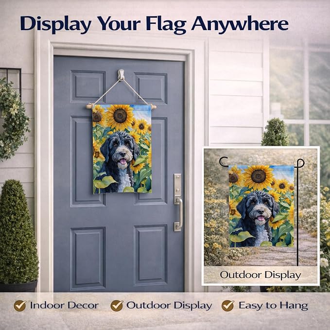 Caroline's Treasures DAC6143GF Portuguese Water Dog in Sunflowers Garden Flag Mailbox Flag Decorative Yard Flag Banner Outside Patio Artwork Yard Flower Beds, Garden Size, Multicolor