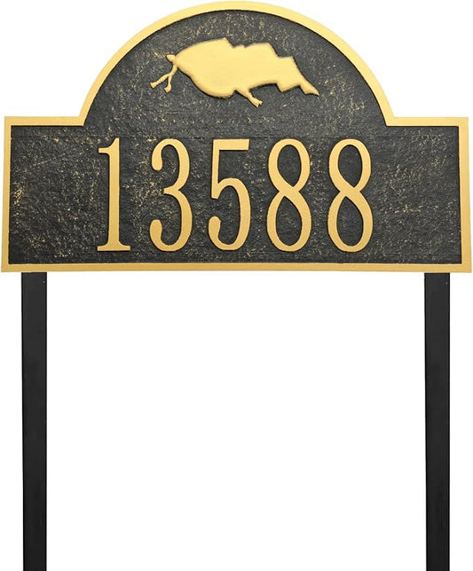 Address Sign Lawn Mounted - Custom House Number Sign with 2 Solid Metal Stakes,Address Numbers for Outside House,Yard,Garden,Grass,Ground,Drive Way,Lawn,13'' x 7.7''