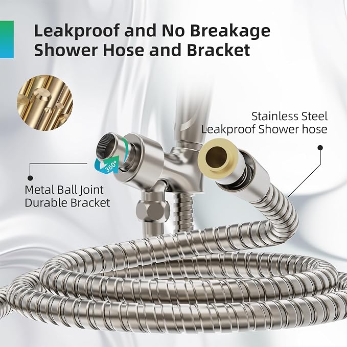 BESAQUO Shower Head, 9 Settings High Pressure shower head with handheld, Built-in Pause Mode & Power Wash, Non-Clogging Nozzles, 6ft Hose,Bracket(Satin Nickel, 9 Settings)