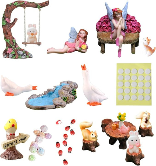 Swing Set of 42 Pcs Miniature Fairy Garden Accessories Outdoor Decor Figurines, Mini Whimsical Ornaments and Decorations for Patio, House, Garden, Desk, Yard Supplies