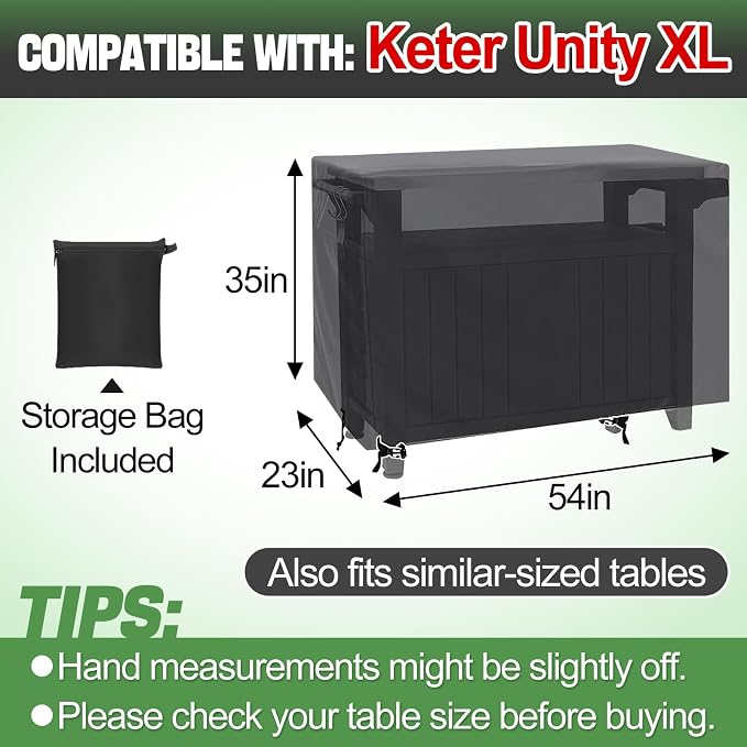 PAMASE Outdoor Dining Grill Cart Cover - 54"L*23"W*35"H, Compatible with Keter Unity XL Portable Cabinet Bar, Heavy Duty Waterproof BBQ Food Prep Table Serving Worktable Metal Movable Station