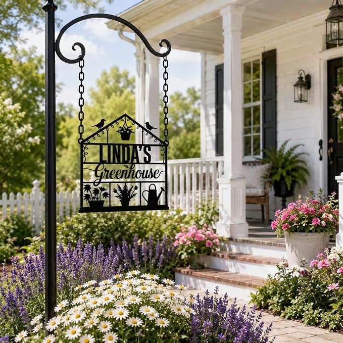 Personalized Greenhouse Garden Sign, Custom Metal Garden Name Plaque with Rustic Finish, Outdoor Yard Art for Plant Lovers, Unique Mothers Day & Gardener Gift for Patio Decor