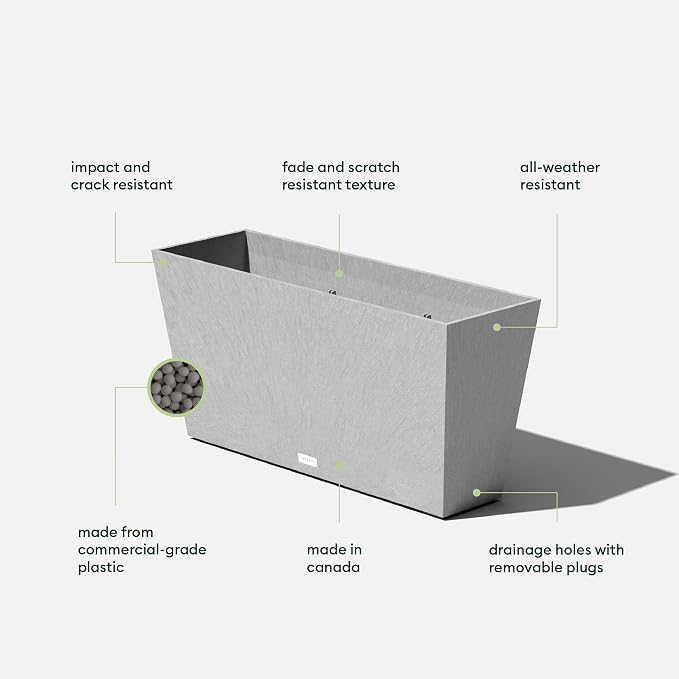 Veradek Midori Long Trough Planter (Light Grey, 31 inch - 2 Pack with 2 Saucer Trays)