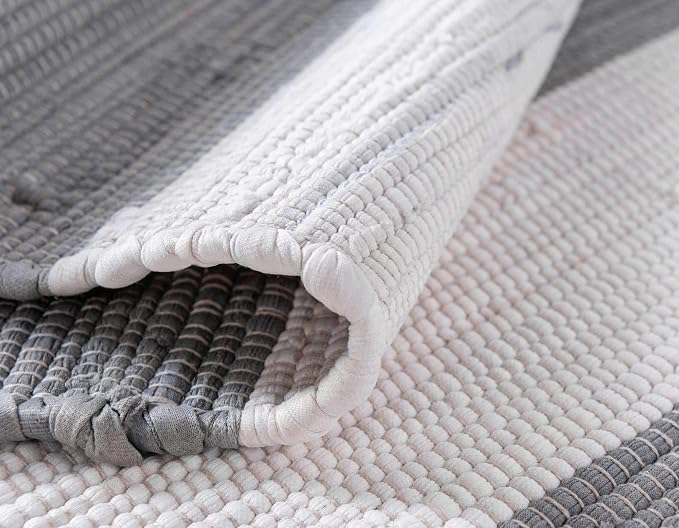 Unique Loom Chindi Rag Collection Area Rug - Striped (7' 1" x 10' Rectangle, Gray/ Ivory)