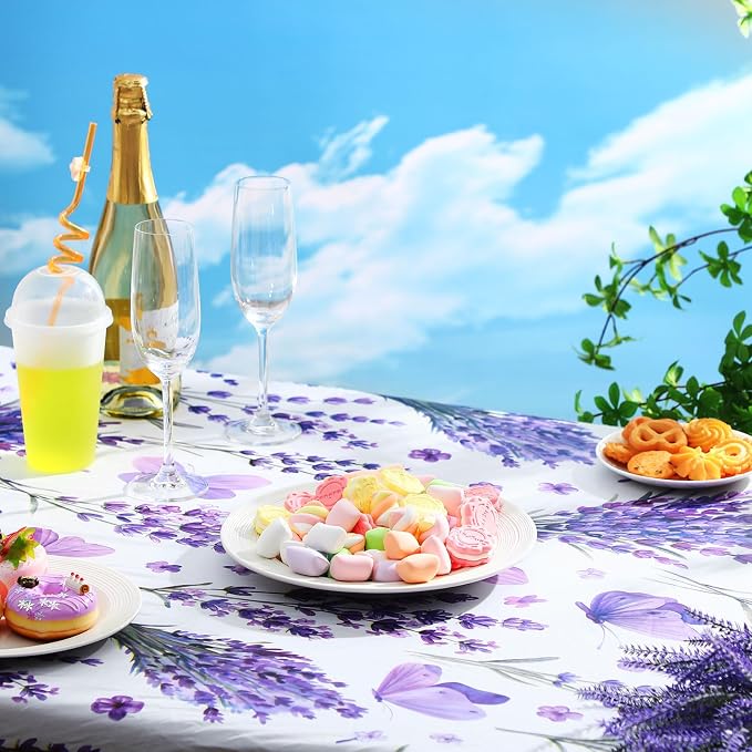 Boao 3 Pcs Vinyl Picnic Table Cover with Bench Cover 6 ft 30 x 72 Inch Waterproof Fitted Tablecloth Flannel Backing Rectangular Elastic Edged for Camping Outdoor Patio Travel(Lavender)