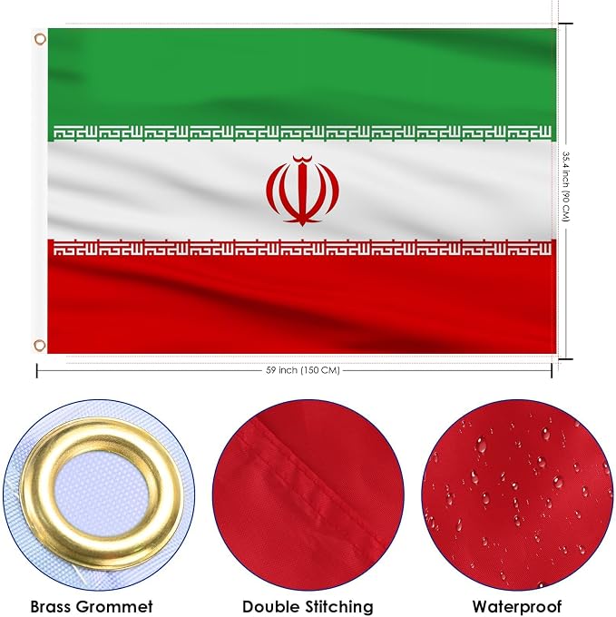 AhfuLife Iran Flag 5ft x 3ft for Party Decorations, 1 Pcs Large Iran Flags Polyester Double Side with Brass Eyelets for World Cup Football National Day Garden Street Indoor Outdoor Decorations