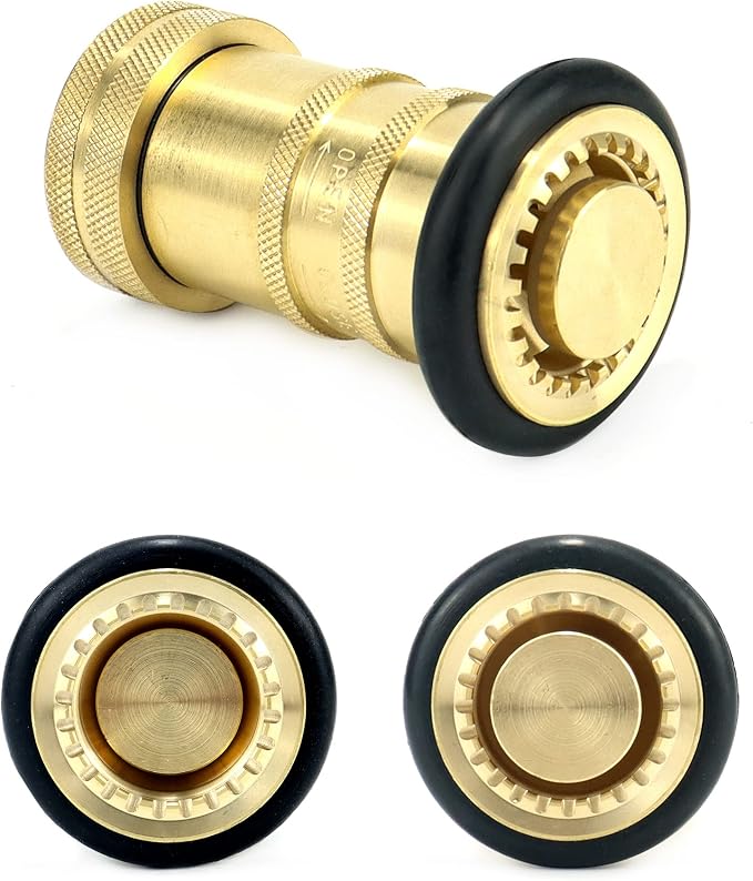 QWORK 1" NST/NH Brass Fire Hose Spray Nozzle, Heavy Duty Fire Equipment, Industrial Jet Fog Nozzle 36 gpm 100 psi