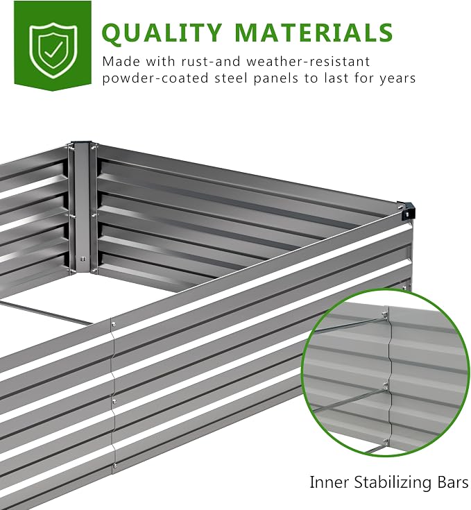2PCS 8x4x1ft Galvanized Raised Garden Bed,Outdoor Planter Box Metal Patio Kit Planting Bed for Vegetables Flowers Herb,Silver