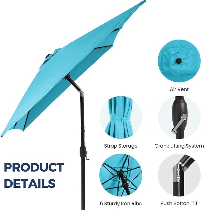 Wisteria Lane 6.5' x 10' Patio Umbrella, Rectangular Patio Umbrella, Metal Pole Square Outdoor Umbrella with Crank and Push Button Tilt, Large Outdoor Umbrella with Polyester Canopy
