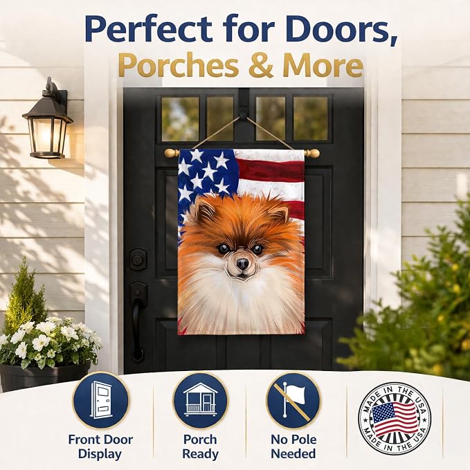 Caroline's Treasures CK6538CHF German Spitz Dog American Flag House Flag Large Porch Sleeve Pole Decorative Outside Yard Banner Artwork Wall Hanging, Polyester, House Size, Multicolor