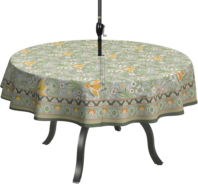 Green Outdoor Tablecloth with Umbrella Hole 60" x 60" Waterproof Zipper Table Cloth for Patio Table - Ideal Tablecloths for Picnics, Camping, and Yard Use