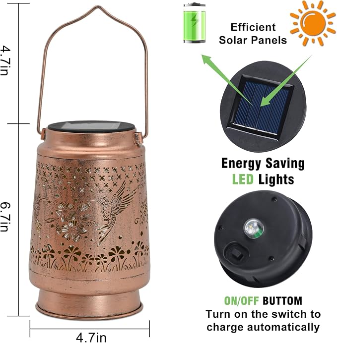 Birthday Gifts for Women Men - Garden Decor Hummingbird Solar Lanterns Outdoor Waterproof - Teacher Appreciation Gifts, Hanging Solar Lights for Outdoor, Yard, Patio, Porch, Graduation Gifts