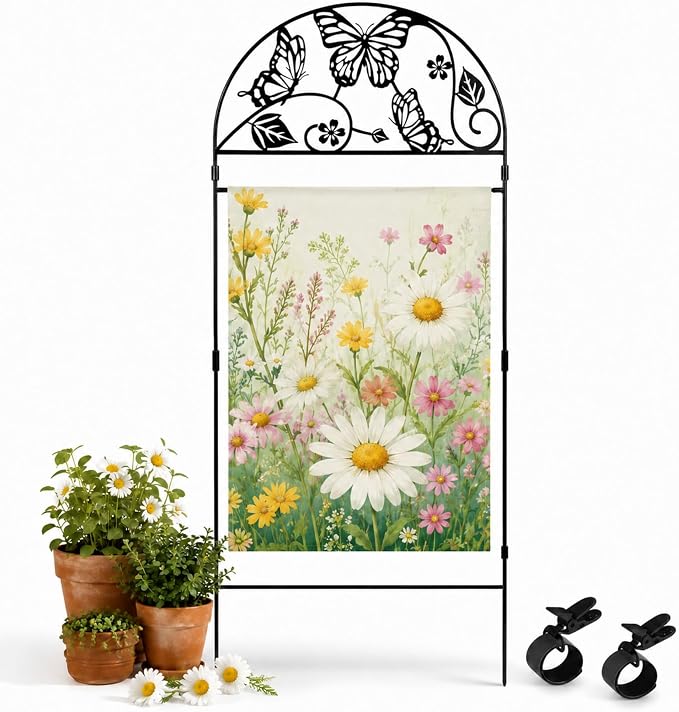 AceList Garden Flag Stand Holder for Outside, Butterfly Decorative Metal Yard Flag Pole with 2 Anti-Wind Clips, Heavy Duty Rustproof Holder for 12x18 Seasonal Garden Flags, Spring Yard Outdoor Decor