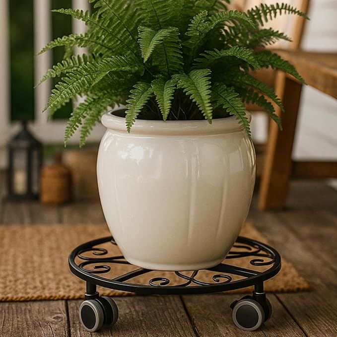 3 Pack Plant Caddy with Wheels Heavy Duty 11.8 Inches Metal Plant Stand with Wheels Plant Dolly Rolling Plant Stand Plant Roller with Casters for Indoor and Outdoor (3, Black)