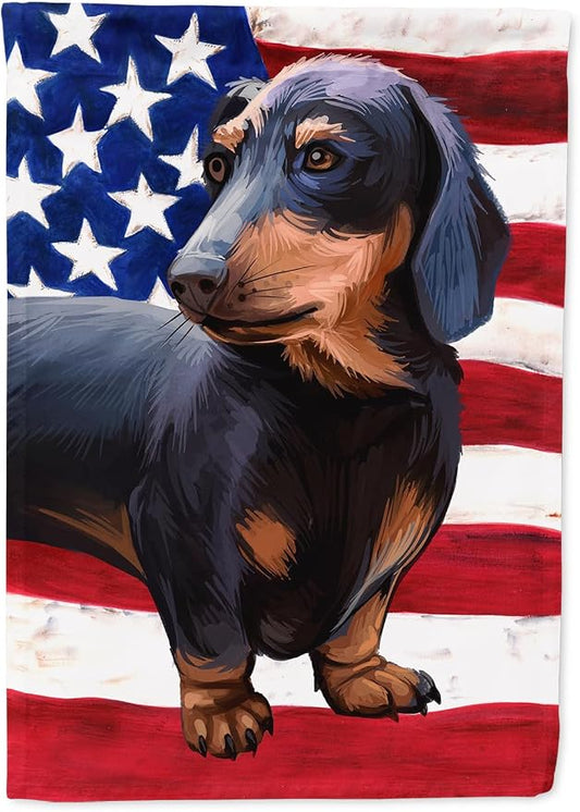 Caroline's Treasures CK6500CHF Dachshund Dog American Flag House Flag Large Porch Sleeve Pole Decorative Outside Yard Banner Artwork Wall Hanging, Polyester, House Size, Multicolor