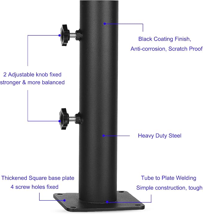 Patio Umbrella Outdoor Base Deck Mount Umbrella Holder Heavy Duty Umbrella Clamp Hand-Turn Knob Umbrella Base Stand for Decks, Docks, Courtyard Balcony, Pontoons, Patios, Pinic Tables Desk