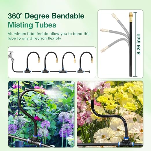 360° Adjustable Mister Sprinkler Drip Irrigation System -Water Trampoline Sprinkler Kit for Kids Summer Fun.82Ft Garden Greenhouse Plant Watering System with 15 Nozzles for Yard, Lawn, Plants