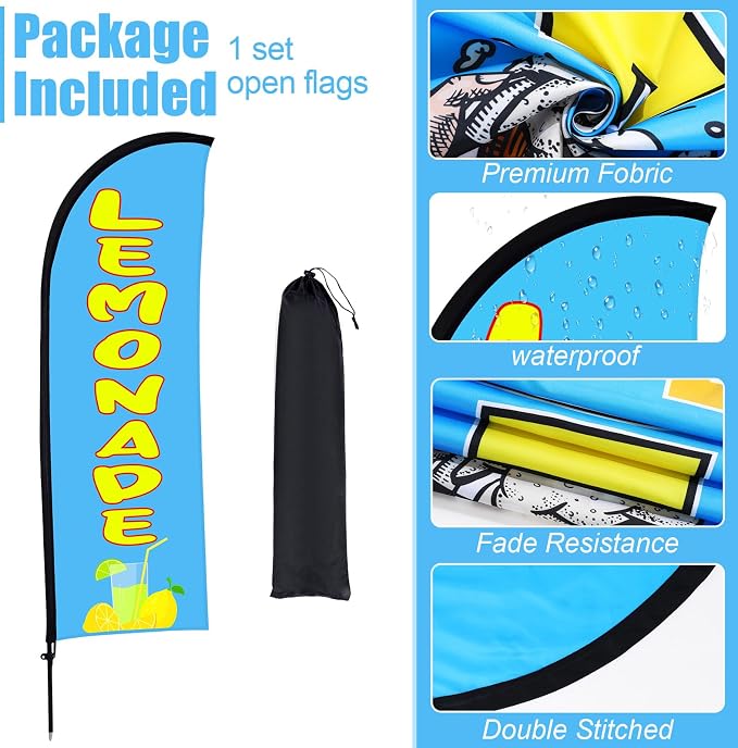 Buryeah Lemonade Feather Flag for Business Advertising 7x5.4ft Feather Flag Sign with Flagpole Ground Stake Portable Bag Lemonade Themed Banner with Rope for Outside Garden Business Party (Mint Blue)