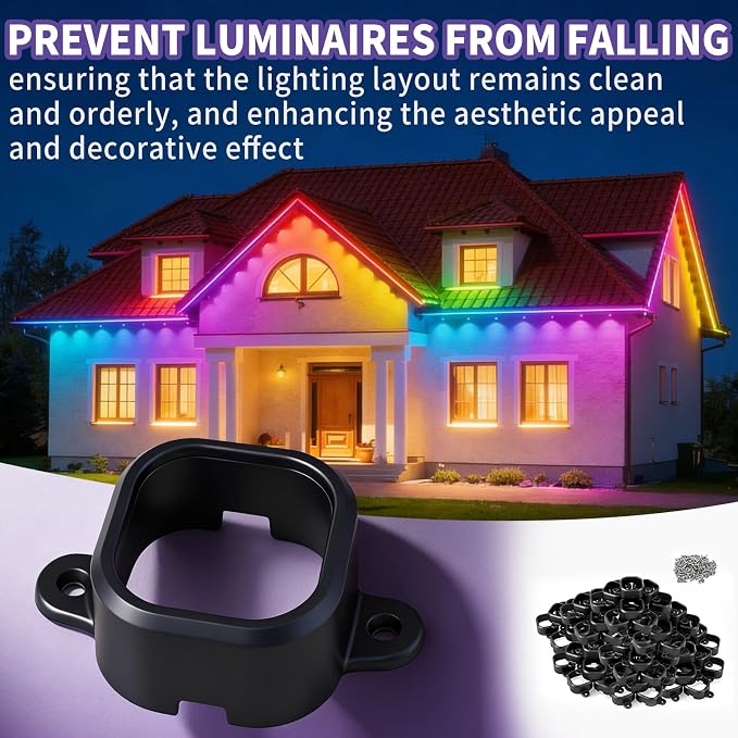 95 Pcs Light Clips for Govee Pro H706 Permanent Outdoor LED Lights Compatible with Govee Pro H706A H706B H706C Outdoor Decoration and Fixed luminaire Mounting Brackets Screws Kit (Black)