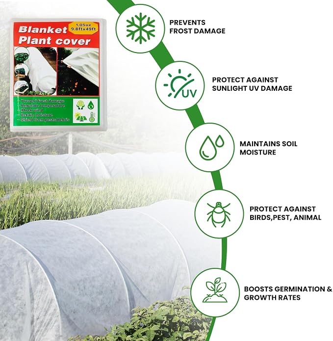 Plant Covers Freeze Protection, 10ft x 33ft Winter Frost Cloth Blankets for Outdoor Plants, 1.05oz/yd² Floating Row Cover Frost Protection for Gardens, Vegetables, Tree, Snow