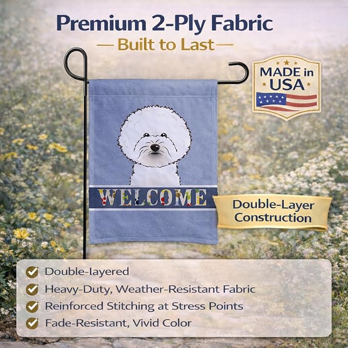Caroline's Treasures BB1403GF Bichon Frise Welcome Garden Flag, Blue Mailbox Flag Decorative Yard Flag Banner Outside Patio Artwork Yard Flower Beds, Garden Size, Multicolor