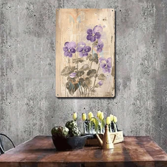 Metal Sign Tin Sign Vintage Wall Art Antique Garden Violets Tin Sign for Vintage Wall Art Rustic Elegance and Corrosion Resistant Alum Home Decor for Home Decor 12×16 Inches