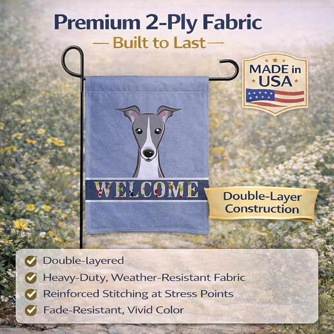 Caroline's Treasures BB1422GF Italian Greyhound Welcome Garden Flag, Blue Mailbox Flag Decorative Yard Flag Banner Outside Patio Artwork Yard Flower Beds, Garden Size, Multicolor
