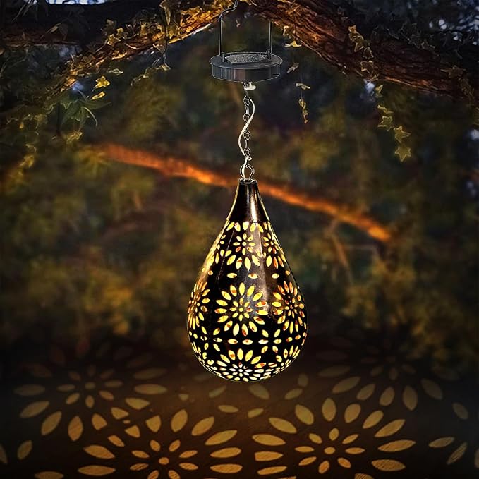 Solar Hanging Light, Decorative Garden Boho Light, Outdoor Solar Water Drop Light for Patio Lawn Fence