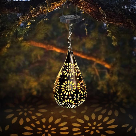 Solar Hanging Light, Decorative Garden Boho Light, Outdoor Solar Water Drop Light for Patio Lawn Fence
