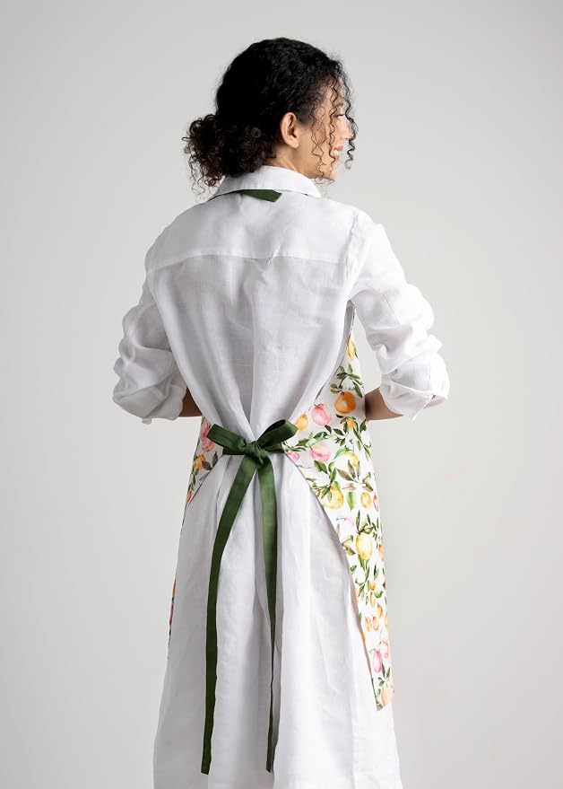 Maison d' Hermine Aprons for women with Pocket 100% Cotton (27.50"x31.50") | Adjustable Neck Strap & long ties Apron Men Chef Wedding Cooking Gardening Server Maid