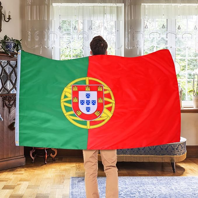 AhfuLife 2 Pcs Portugal Flag 3x5 Ft, Portuguese Flag Large Portugal National Flags for Outside - Double Side with Brass Eyelets for Olympic Party Decorations, Bar Street Decoration Indoor Outdoor