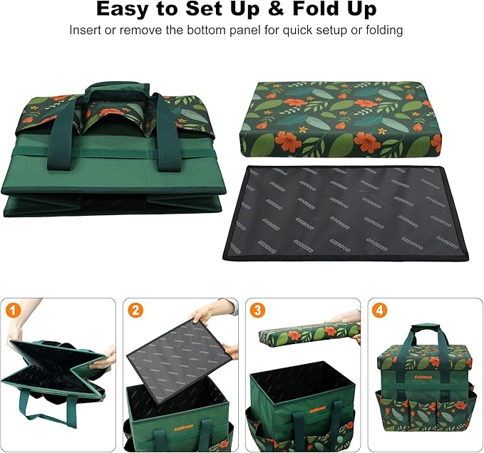 30L Collapsible Garden Seat & Storage Box, Heavy Duty Floral Organizer Bag with 10 Side Pockets, Portable Foldable Stool for Camping, Picnic, Car Trunk and Home