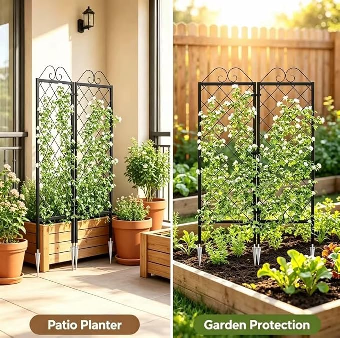 Zhongma 2 Pack Metal Garden Trellises for Climbing Plants, 53.5 Inch Tall Metal Fence Plant Support Trellis for Flower and Vagetable