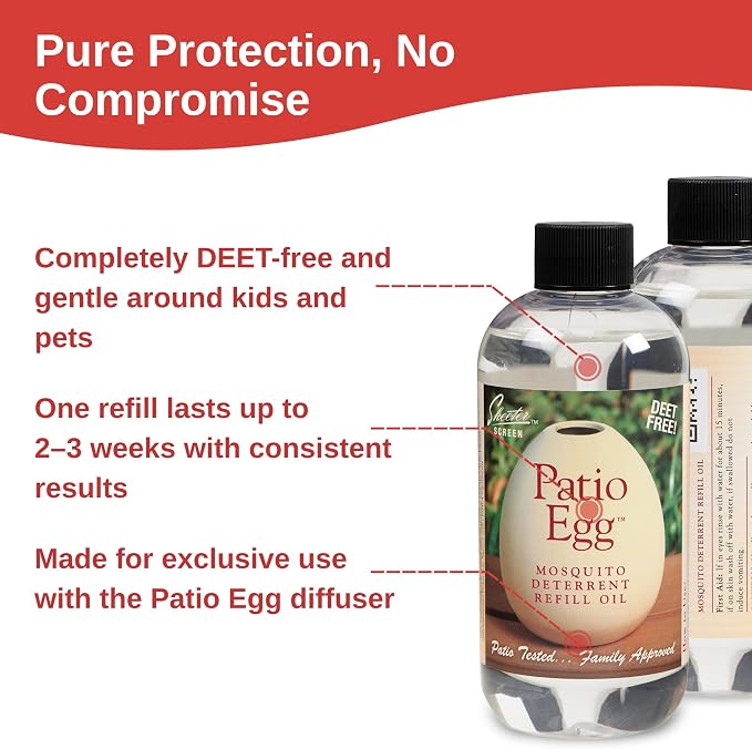Skeeter Screen 90602 Patio Egg Refill Oil – 8 Fl Oz (2 Pack) – Essential Oil Blend with Geraniol & Lemongrass – Mosquito Deterrent Patio Egg Refill – DEET-Free, Long-Lasting, Natural Scent