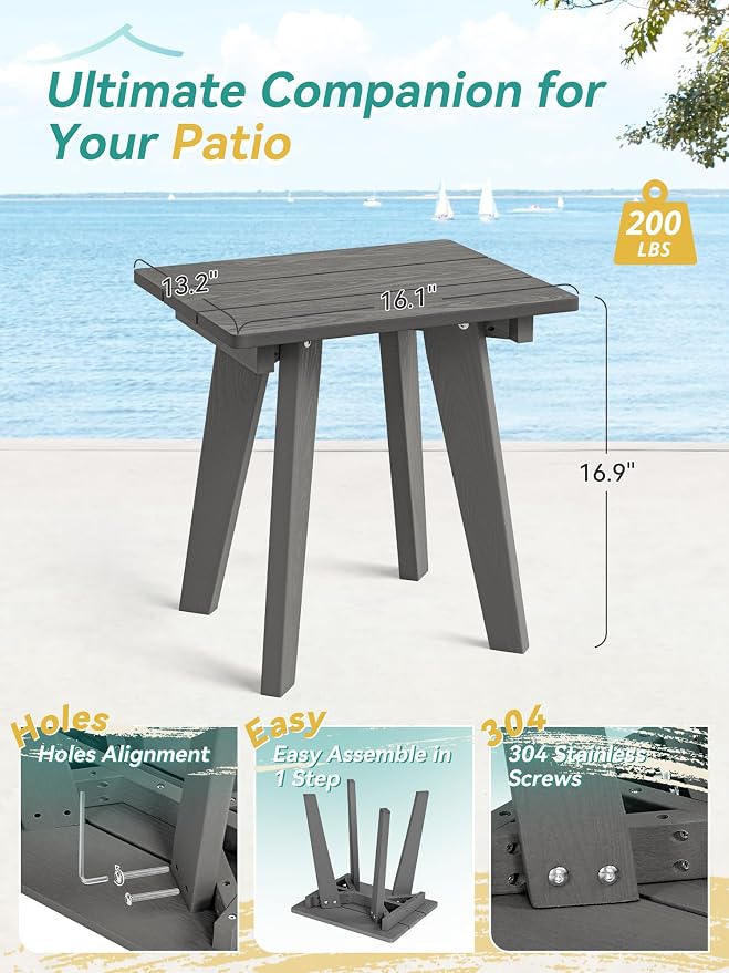 Outdoor Side Table, HDPE Weather Resistant Small Patio Table for Porch and Balcony, 200 LBS Capacity Heavy Duty Small Outdoor Table for Backyard and Pool, Easy Maintenance, Dark Gray