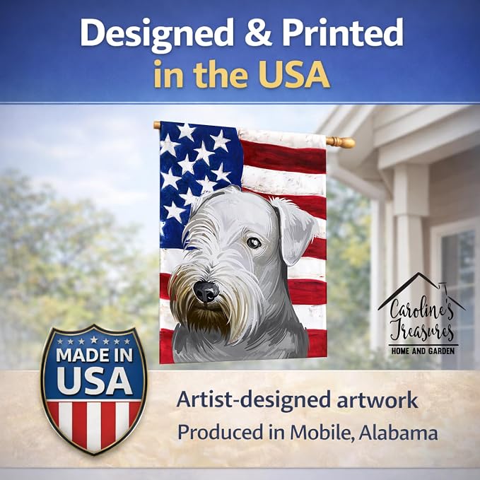 Caroline's Treasures CK6485CHF Cesky Terrier Dog American Flag House Flag Large Porch Sleeve Pole Decorative Outside Yard Banner Artwork Wall Hanging, Polyester, House Size, Multicolor