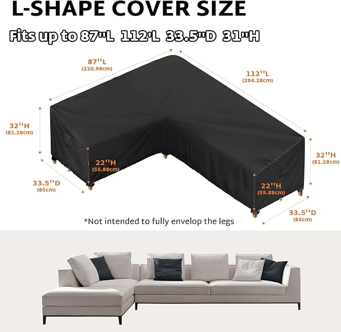 iBirdie Outdoor Patio Furniture Cover fit 87" x 112", 85" x 110", 84" x 108" L-Shaped Sectional Sofa, Waterproof Weatherproof Heavy Duty 600D Garden Cover for Outside L Shape Couch